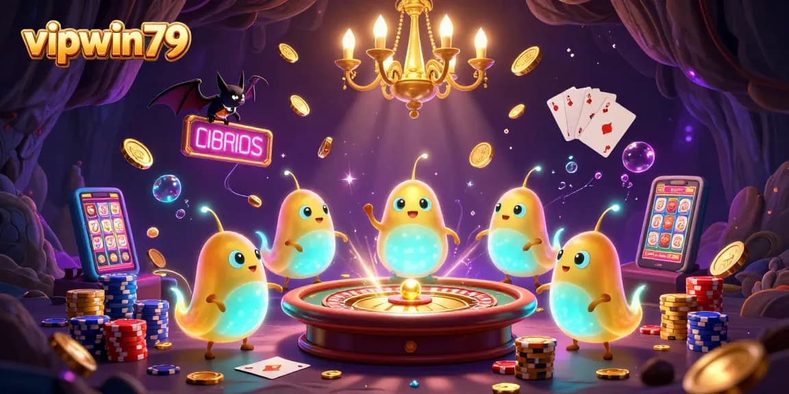 Engage with vipwin79's vibrant casino scene featuring glowworms and action-packed gaming elements.