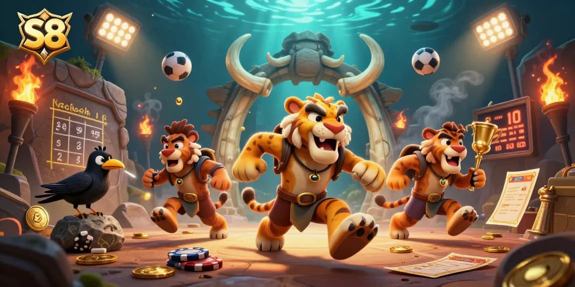 S8 offers thrilling prehistoric casino action with a caveman duo and dynamic sports betting elements.