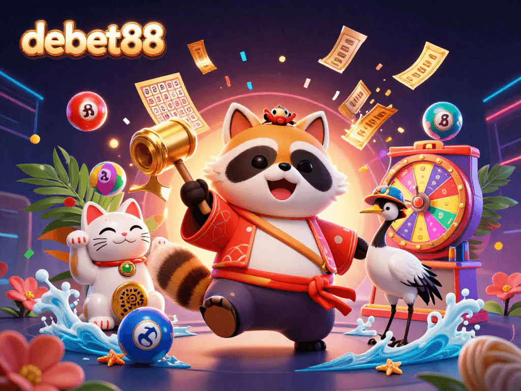 Experience exciting gameplay elements at debet88 with colorful lottery balls and cheerful characters.