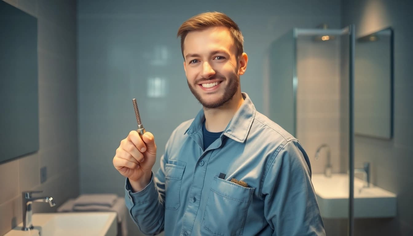 Professioneller Installateur im Badezimmer zeigt seine Kompetenzen im installateur notdienst.