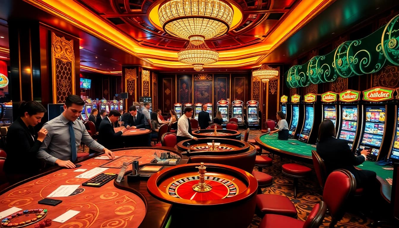 Players enjoying their time at the casino with features from https://www.superslot365.net/ showcasing exciting slot machines and poker games.