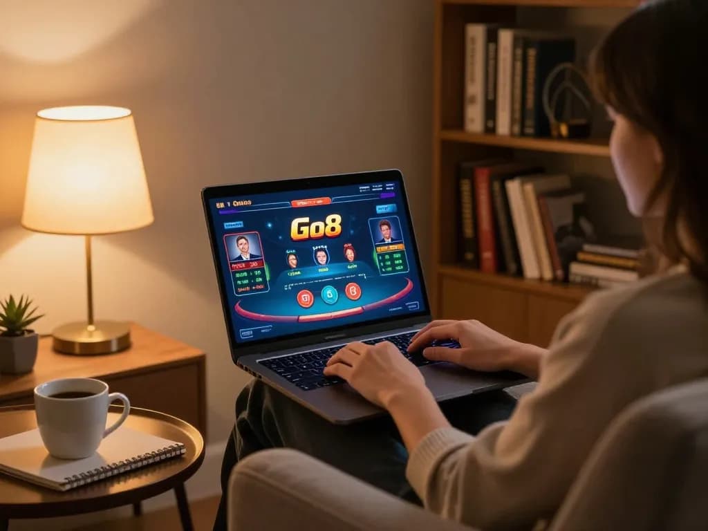Engaging online poker session on Go8 app with player immersed in strategy.
