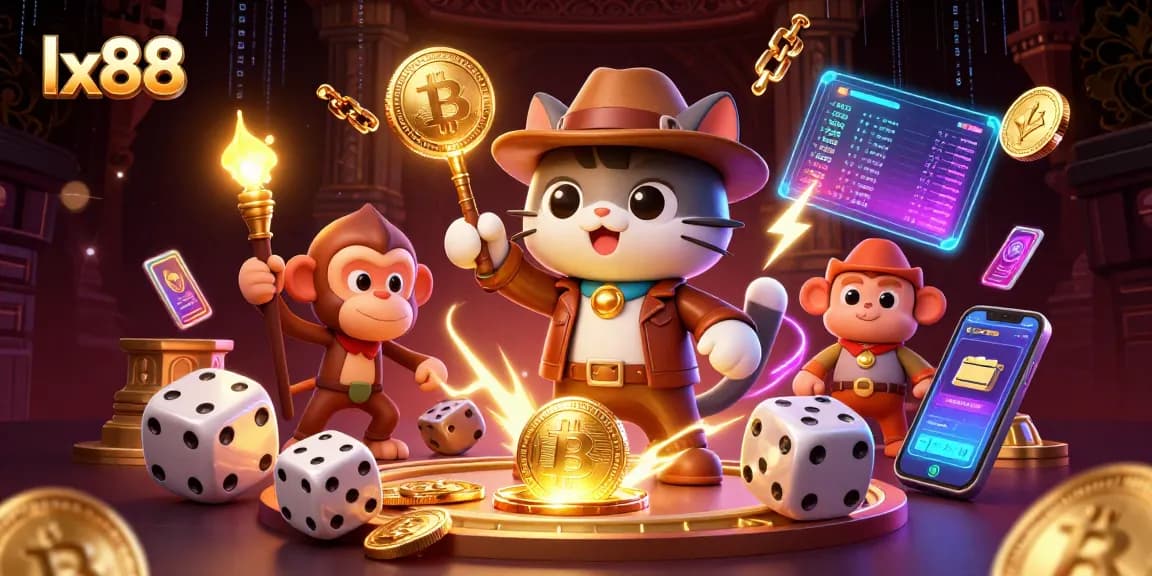 Engage in thrilling casino adventures with lx88, a captivating 3D illustration featuring an explorer cat and monkey discovering treasures.