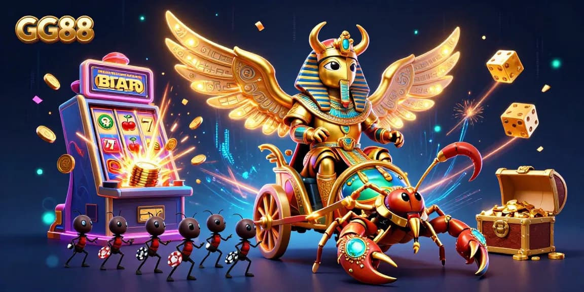 Experience exciting casino action with GG88 in this vibrant 3D illustration of adventure and luck.