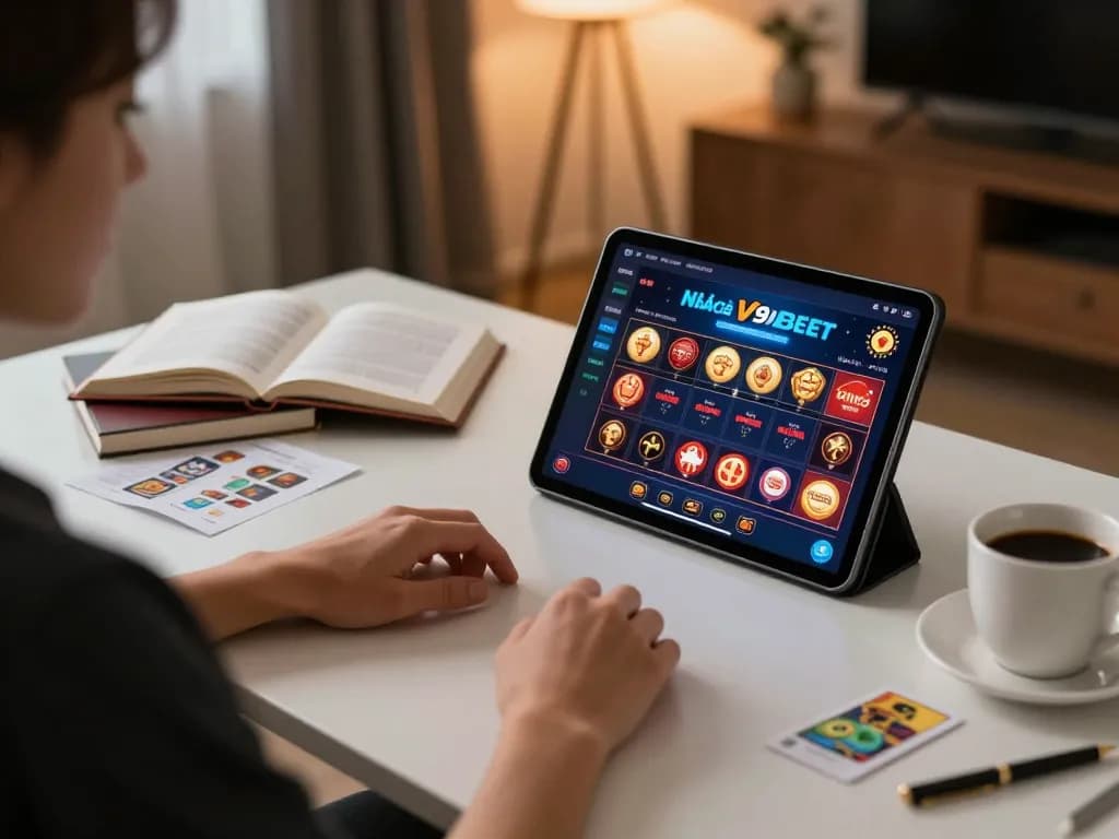 Experience thrilling online gaming with Nhà cái V9BET, as players engage in strategic betting at home.