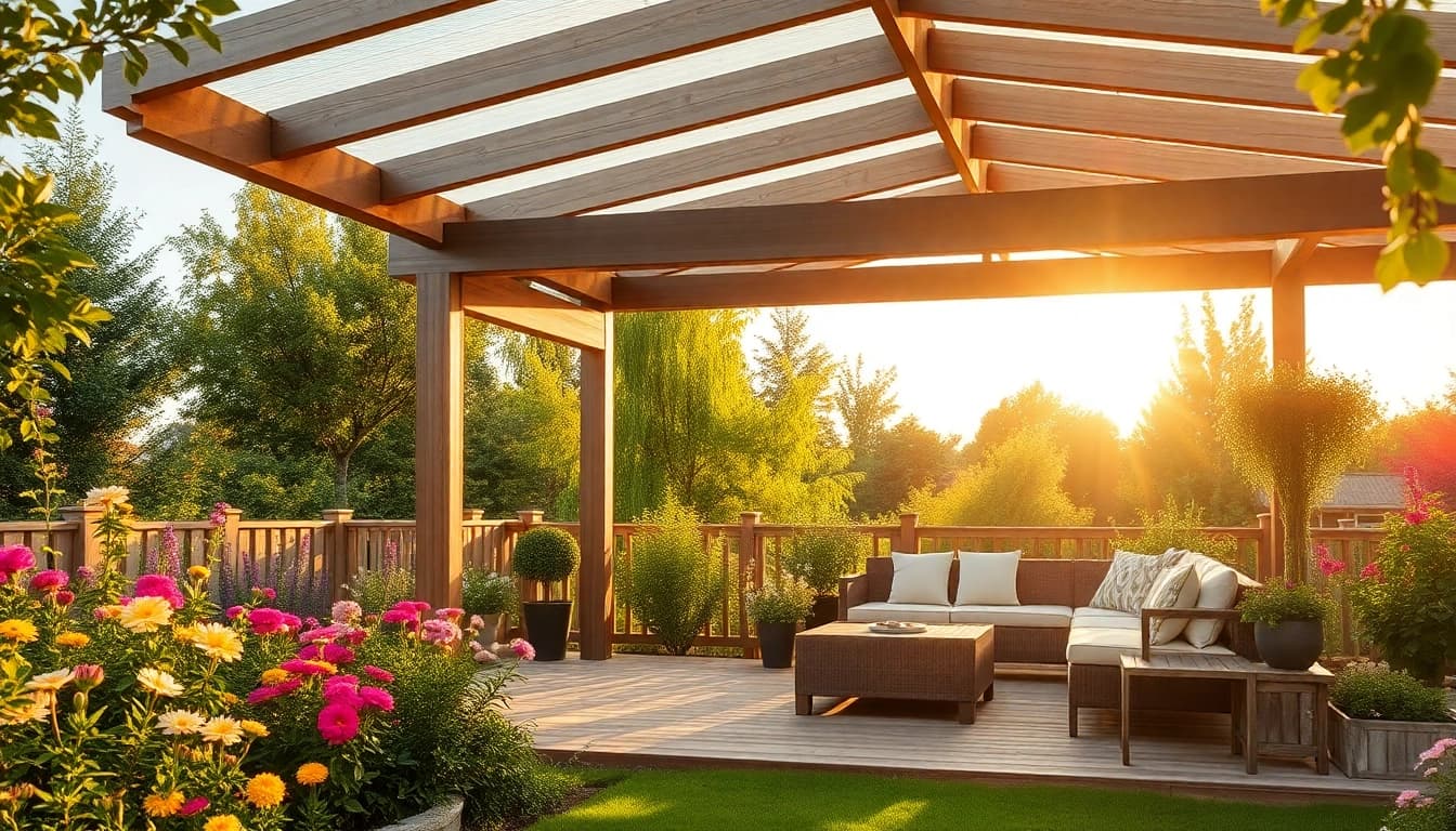 Genießen Sie stilvolle Terrassenüberdachung mit Markise für perfekten Schatten und komfortable Entspannung im Garten.