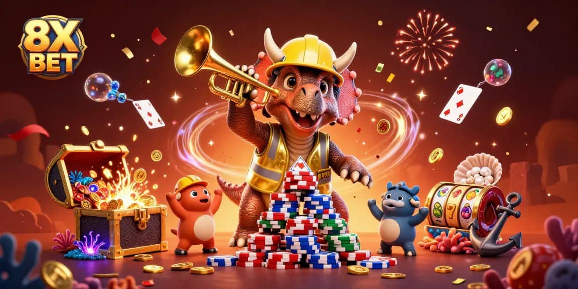 Engage in the thrilling world of 8X BET with vibrant characters and dynamic casino elements.