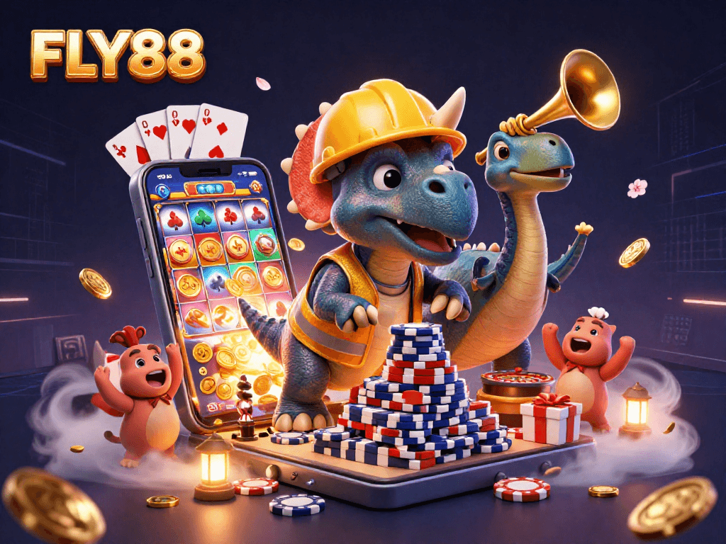 FLY88 captivates gamblers with a vibrant casino celebration featuring a thrilling 3D illustration.