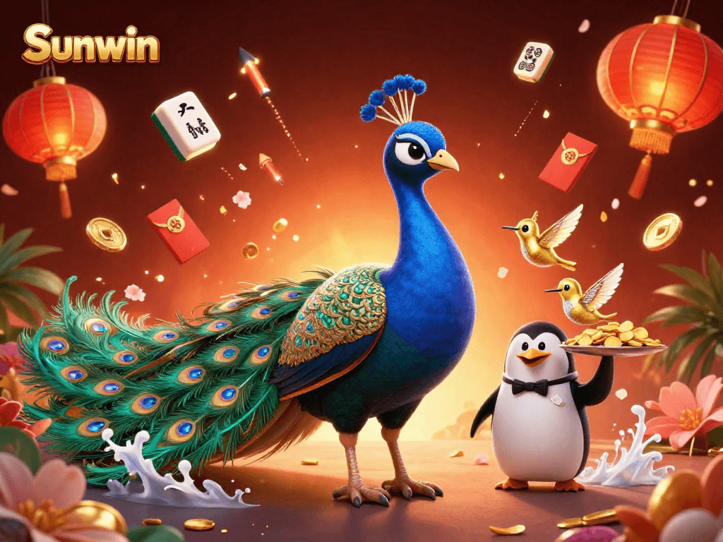 Experience the thrill of betting at Sunwin with vibrant 3D characters amidst festive gambling elements.