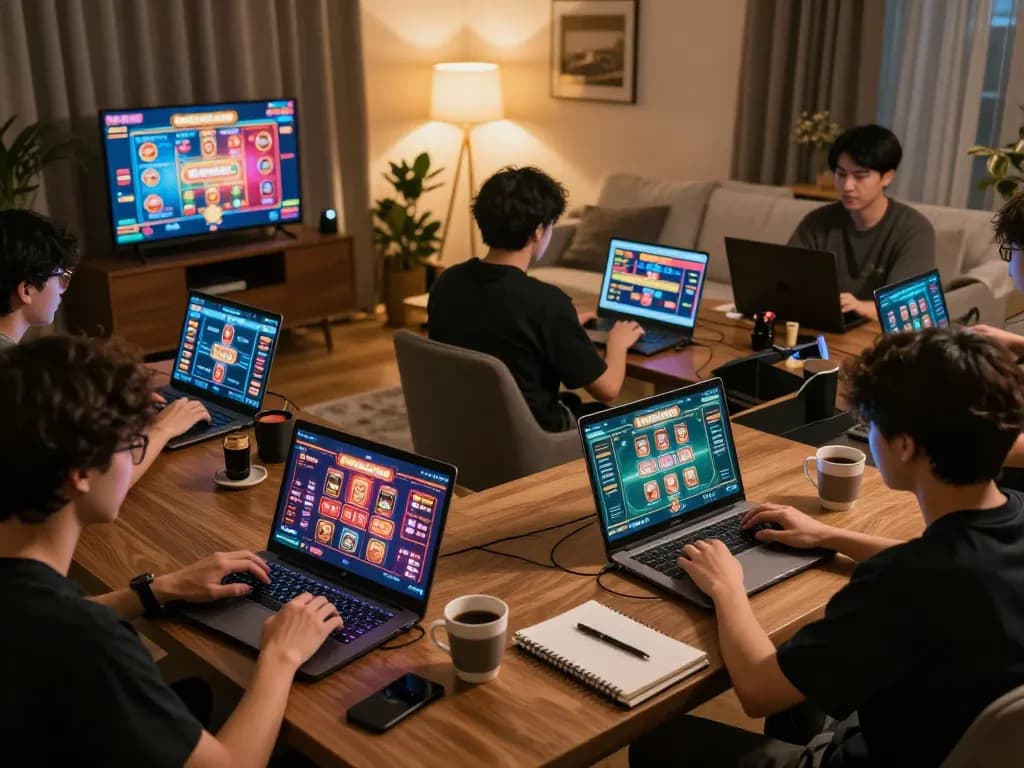 New88 nhà cái players strategizing on online poker games during cozy home gaming sessions