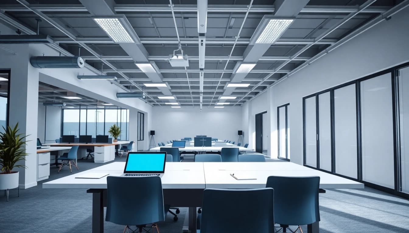 Stellenangebote in einem modernen Büro, das Team bei der Arbeit zeigt.
