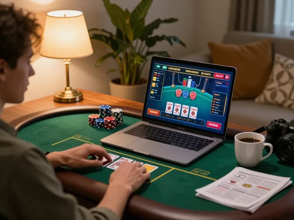 Engaging in live dealer gaming at home on https://rr88.center/ with cozy ambiance and strategic notes.