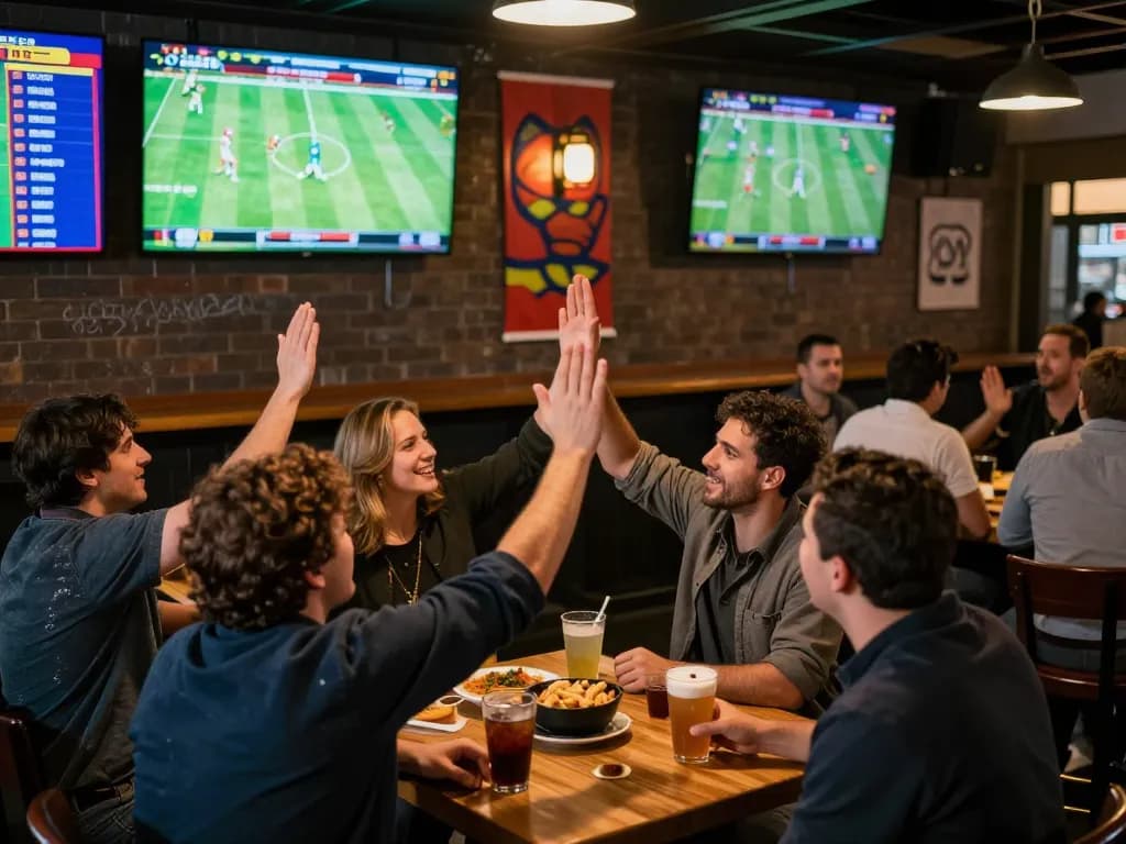 Lương Sơn TV sports bettors celebrating wins surrounded by screens displaying live matches