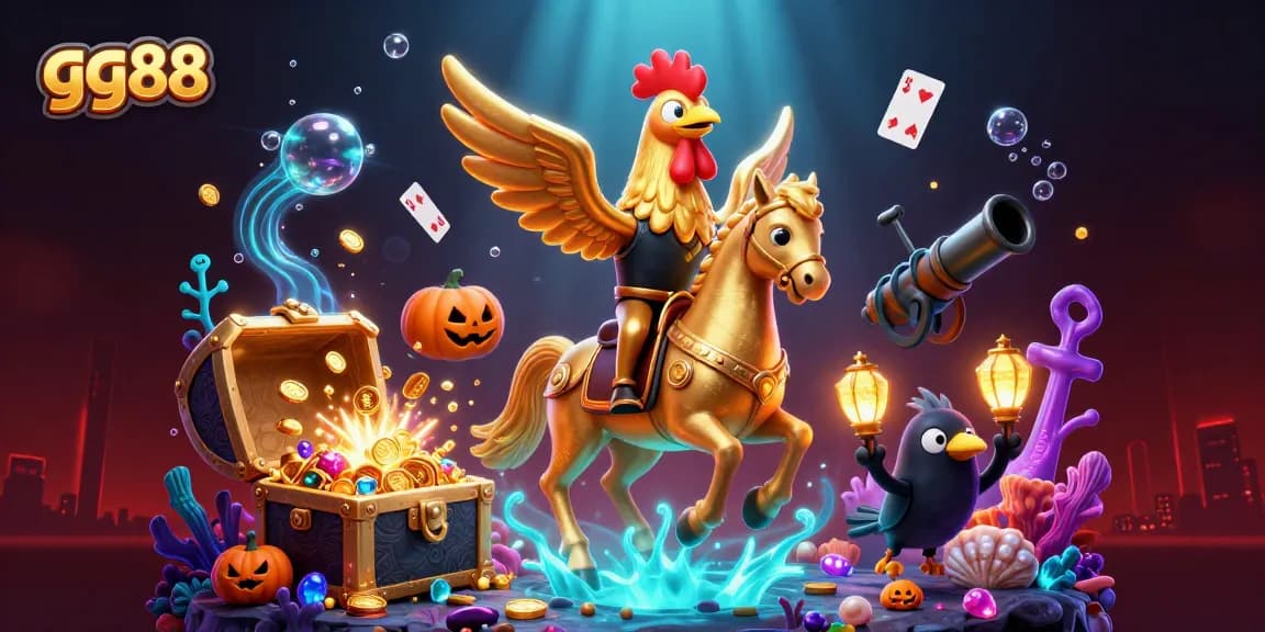 Engage in thrilling gameplay with gg88's vibrant casino illustration featuring immersive characters and dynamic elements.