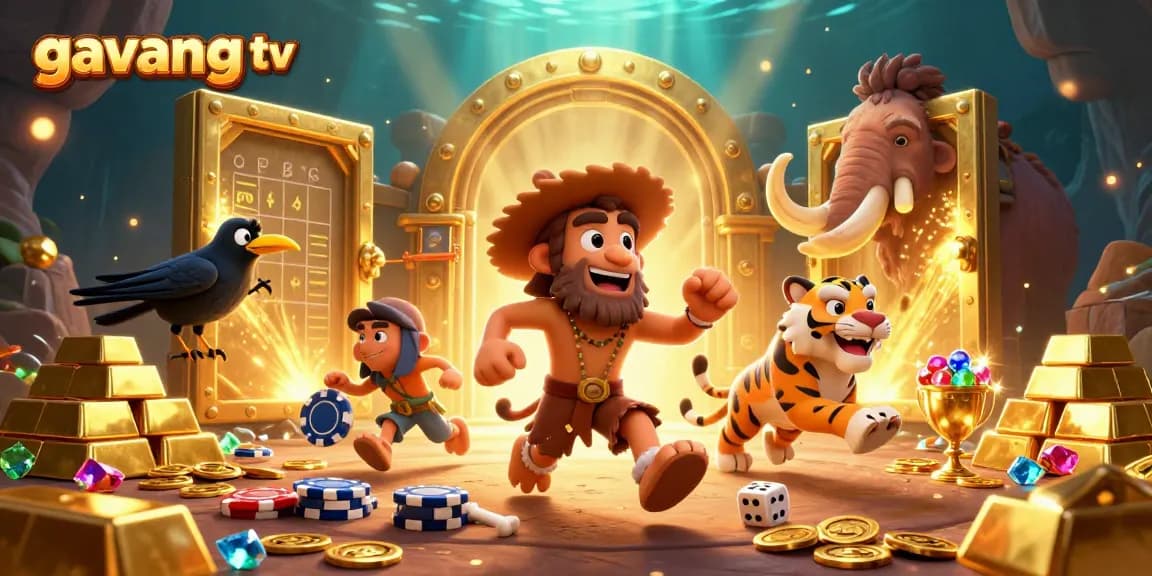 Experience thrilling gambling action at gavang tv with a colorful prehistoric casino scene.