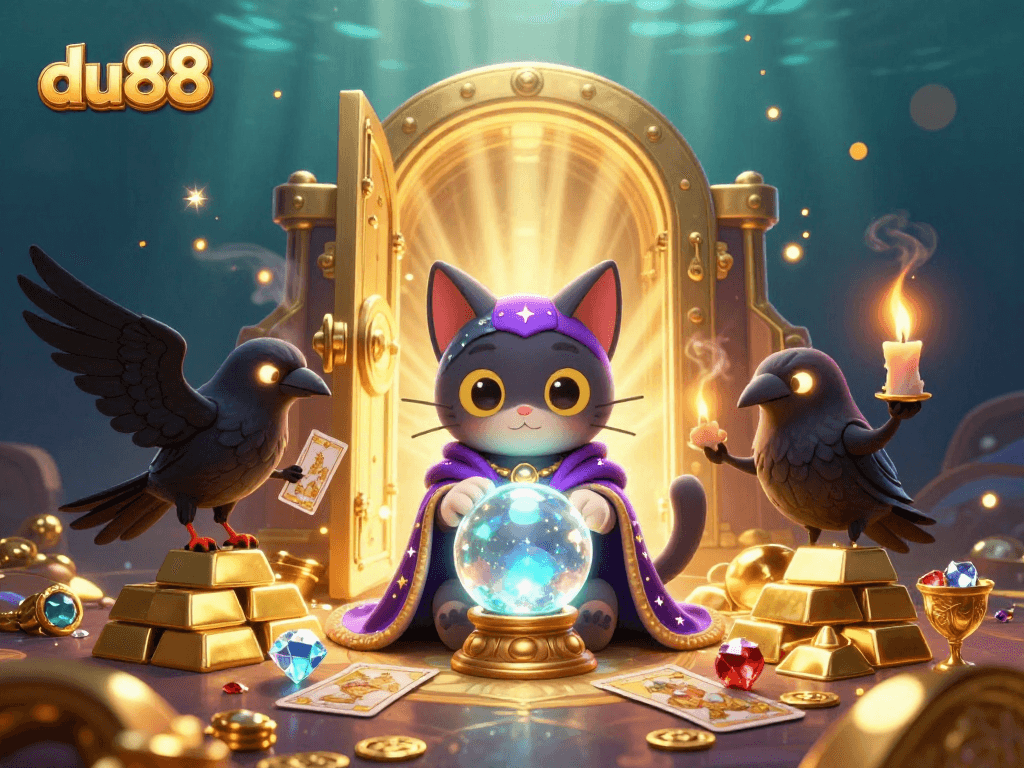 Engage with du88's thrilling casino experience featuring a mystical illustration of fortune and luck.