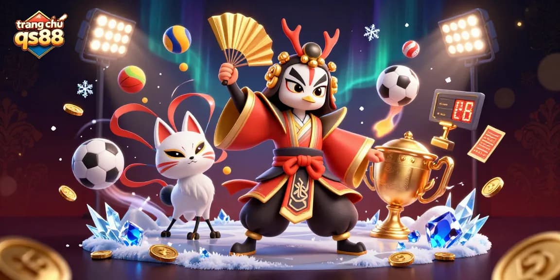 Engage with the vibrant world of trang chủ qs88 where a kabuki warrior and kitsune mask infuse excitement into sports betting.