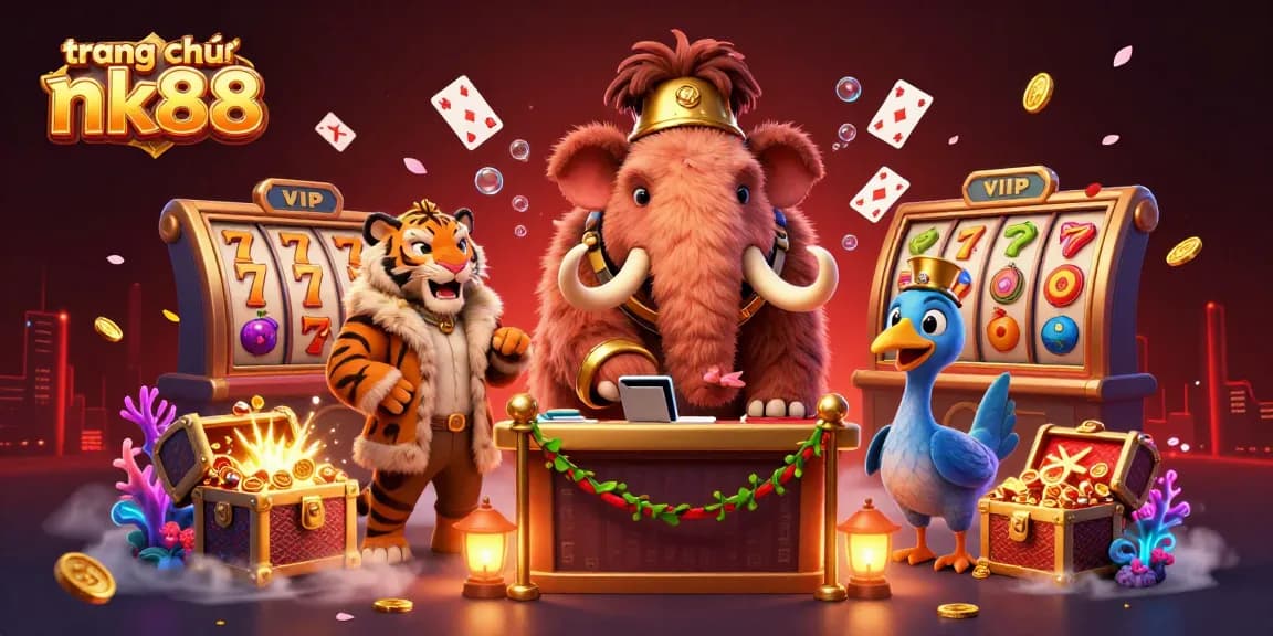 Experience fun at trang chủ nk88 with a vibrant 3D casino scene displaying characters and game elements.