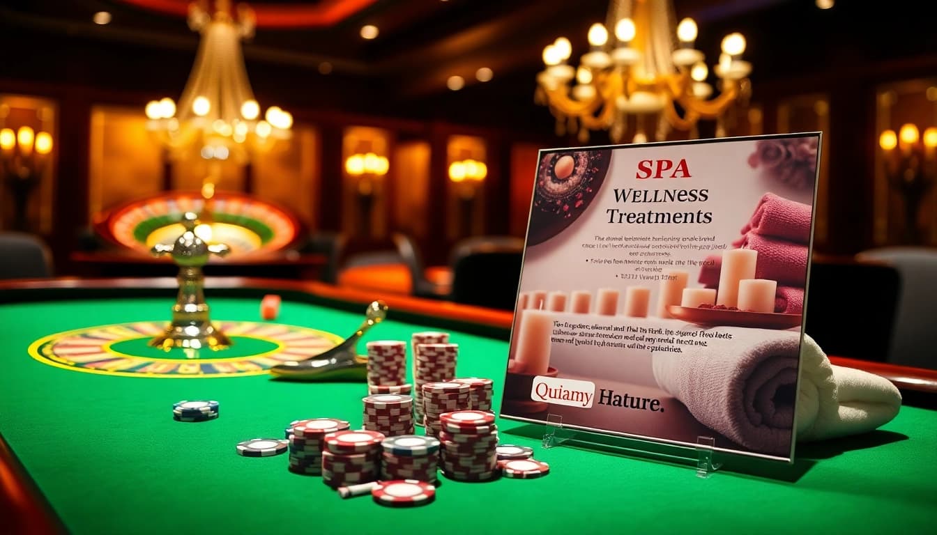 Engage with Spa Ads while playing in a luxurious casino environment showcasing vibrant poker tables.