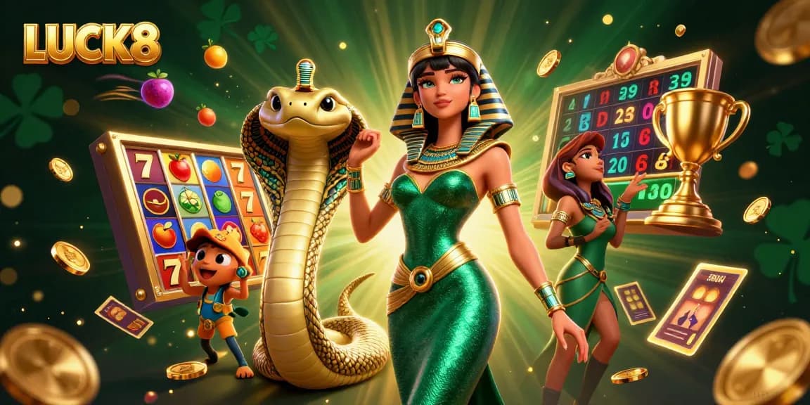 Experience top-notch gaming with LUCK8, featuring stunning visuals of slots and jackpots.