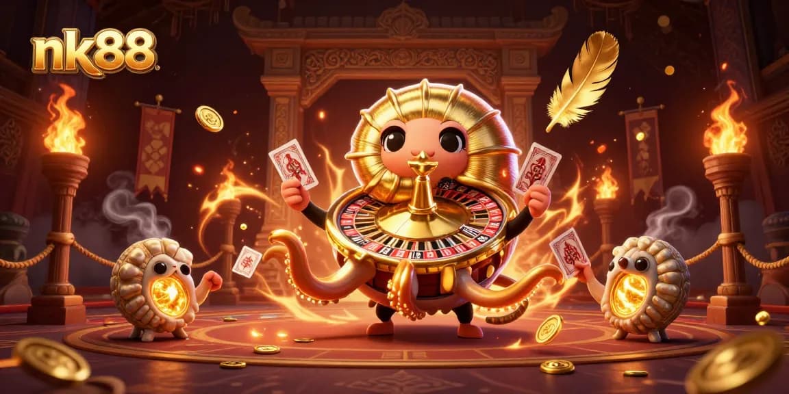 Engage with the thrilling world of nk88 as a giant nautilus roulette wheel spins amidst glowing gold!
