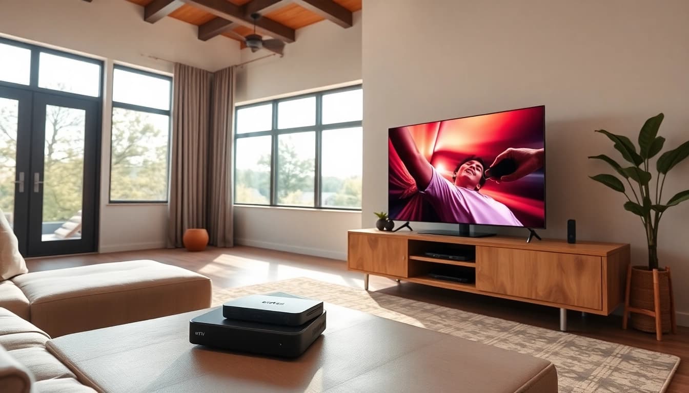 Erleben Sie IPTV Germany Nr. 1 in Deutschland in einem modernen Wohnzimmer mit neuester Technologie.