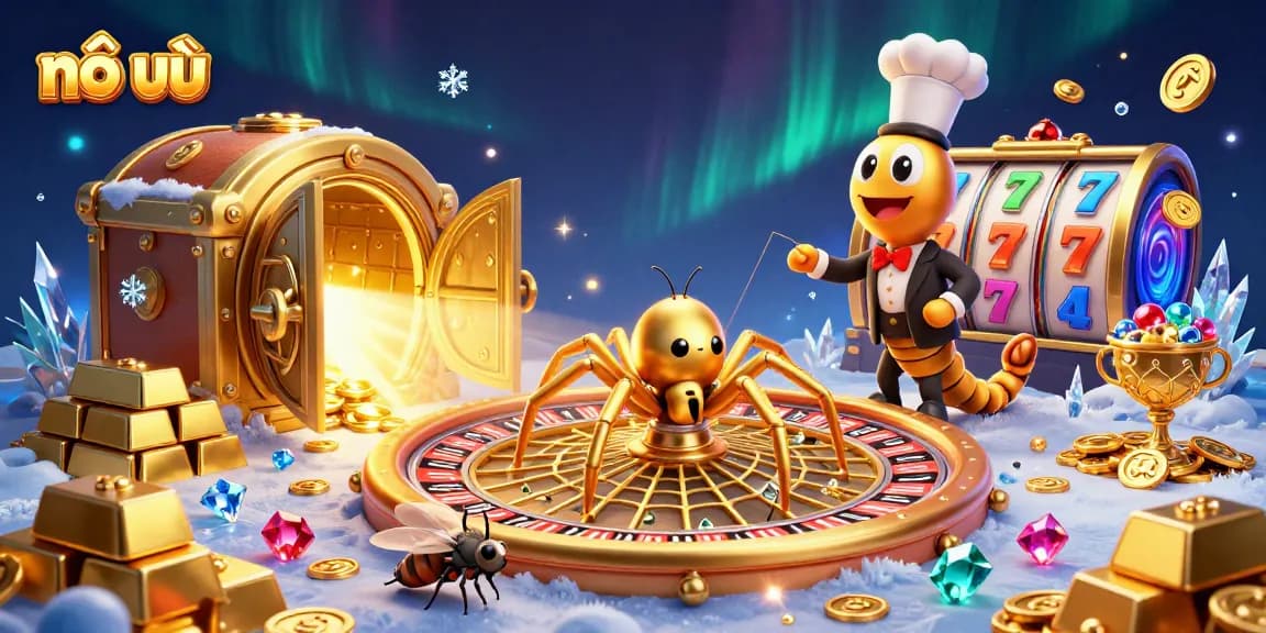 Spin the nổ hũ jackpot wheel to win big prizes with vibrant animations and gold treasures.
