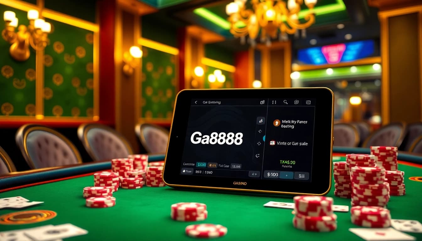 Experience the thrilling world of online gambling at Ga888 with vibrant tables and digital interfaces.