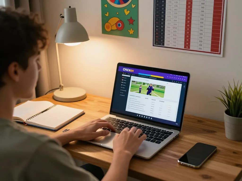 Person enjoying cricket betting on crickex platform in a cozy home gaming setup