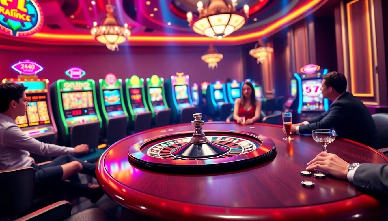 Engaged players at 789club thrillingly strategize over a high-stakes poker table in a luxurious casino.