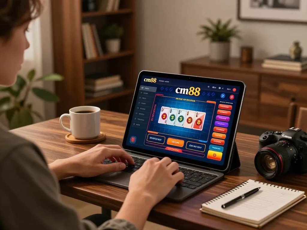 Engaging in strategic gameplay on the cm88 casino app in a cozy home office.