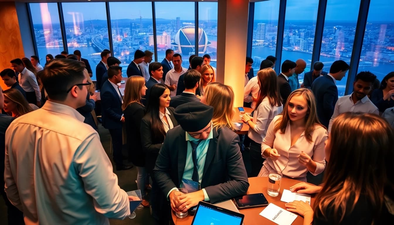 Networking professionals at a Headhunter Hannover event engage in conversations, showcasing collaboration.