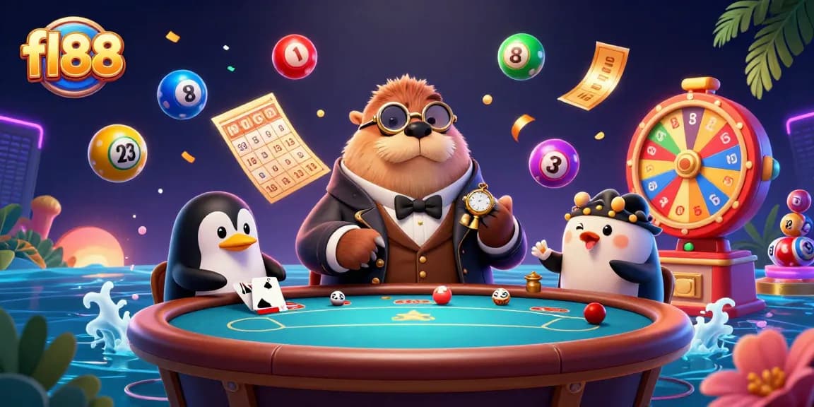 fl88 showcases a lively underwater poker game featuring a walrus, penguin dealer, and pufferfish