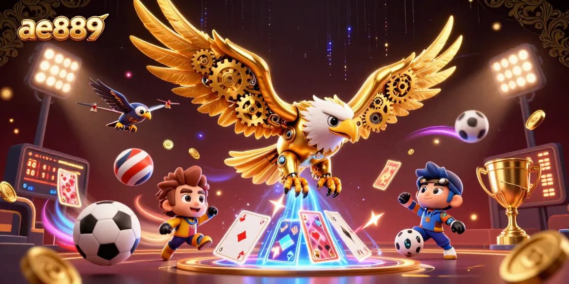 Experience gaming excitement with ae889's vibrant 3D casino illustration featuring unique characters.