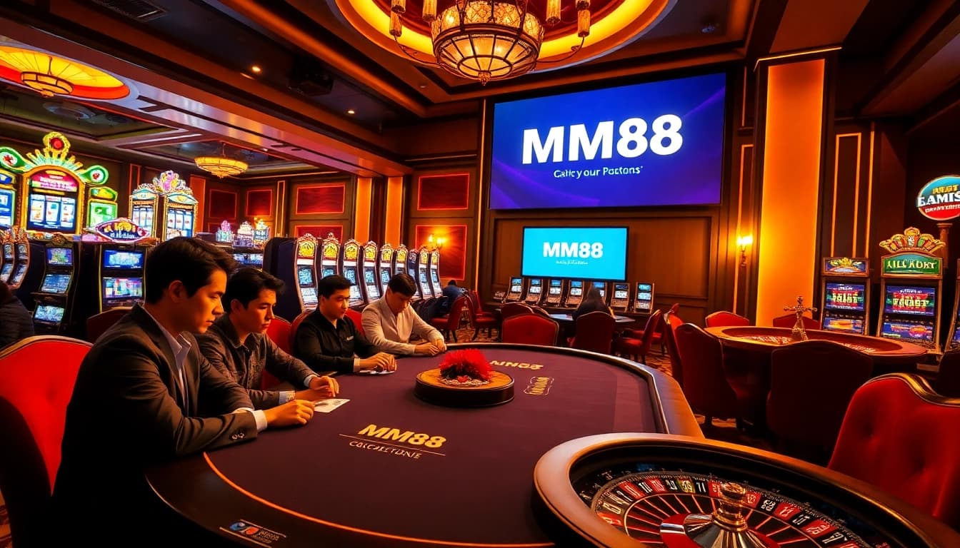 Experience the excitement of MM88 at a luxury casino poker table with vibrant gameplay.