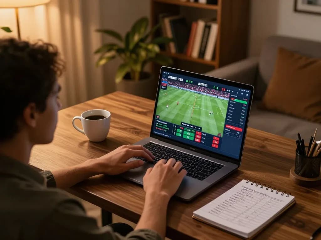 Player strategizing their bets on TG88 in a cozy home environment with a laptop and notes.