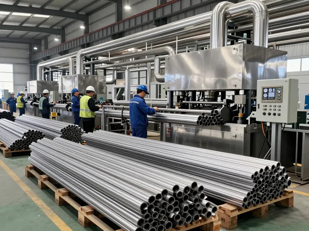 Sumwin stainless steel workers examining products in a modern factory environment.