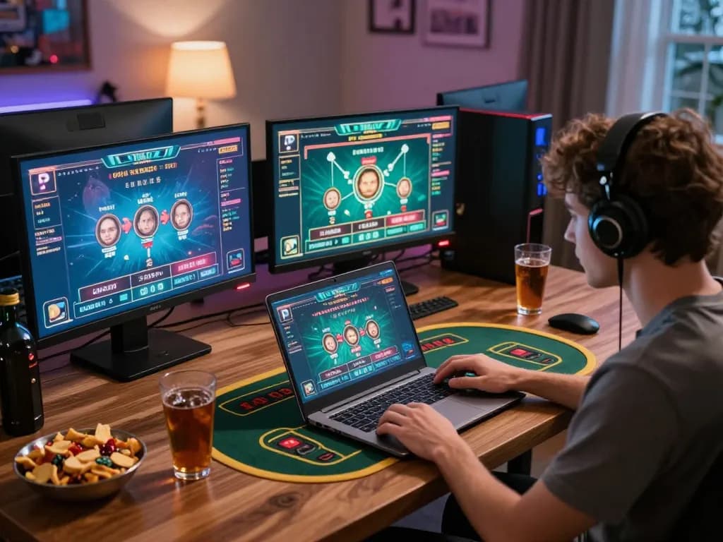 Player enjoying online gaming at go86vn with live dealer experience, cozy environment, and vibrant screen displays.