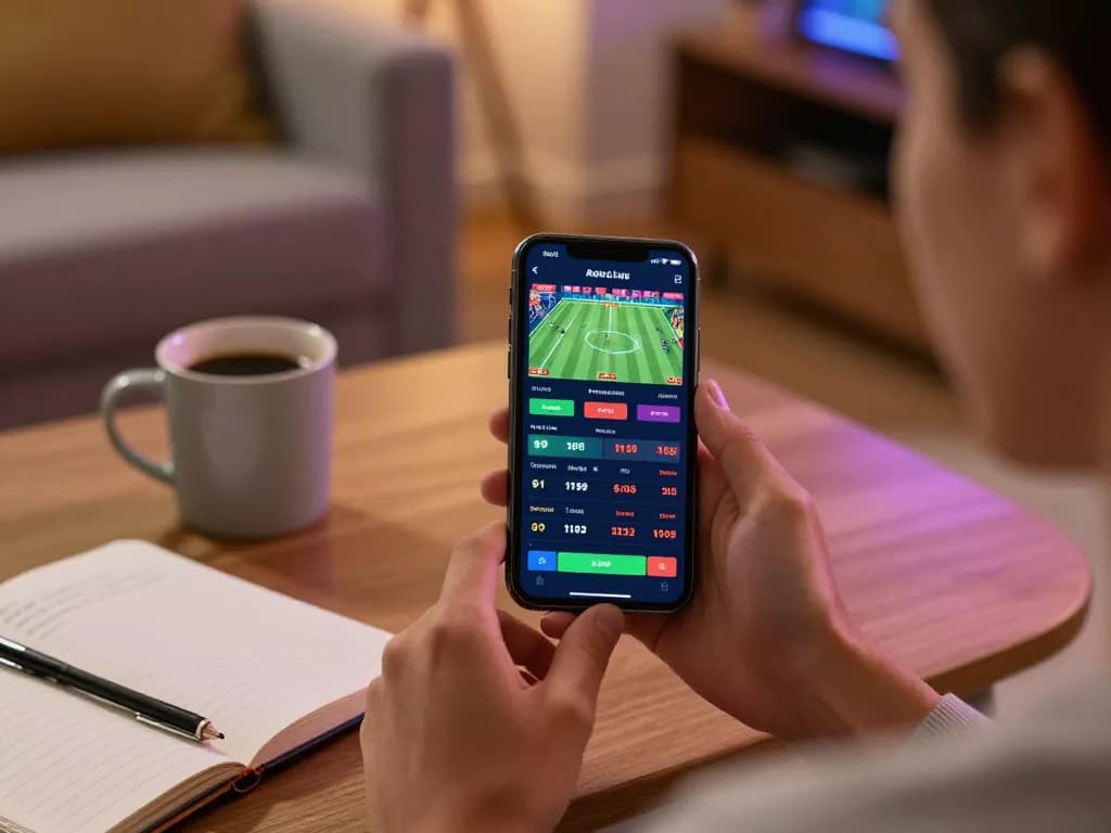 Engaging with the 99wincasino sports betting app during a cozy home gaming session.