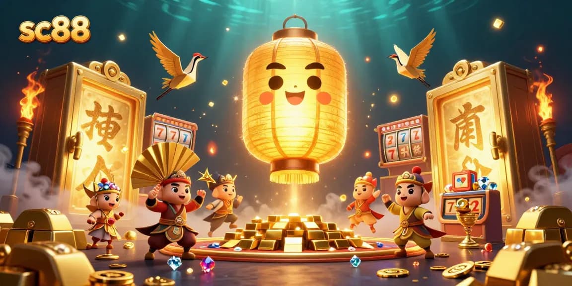 Engage with sc88's vibrant casino adventure featuring golden lanterns and treasures.