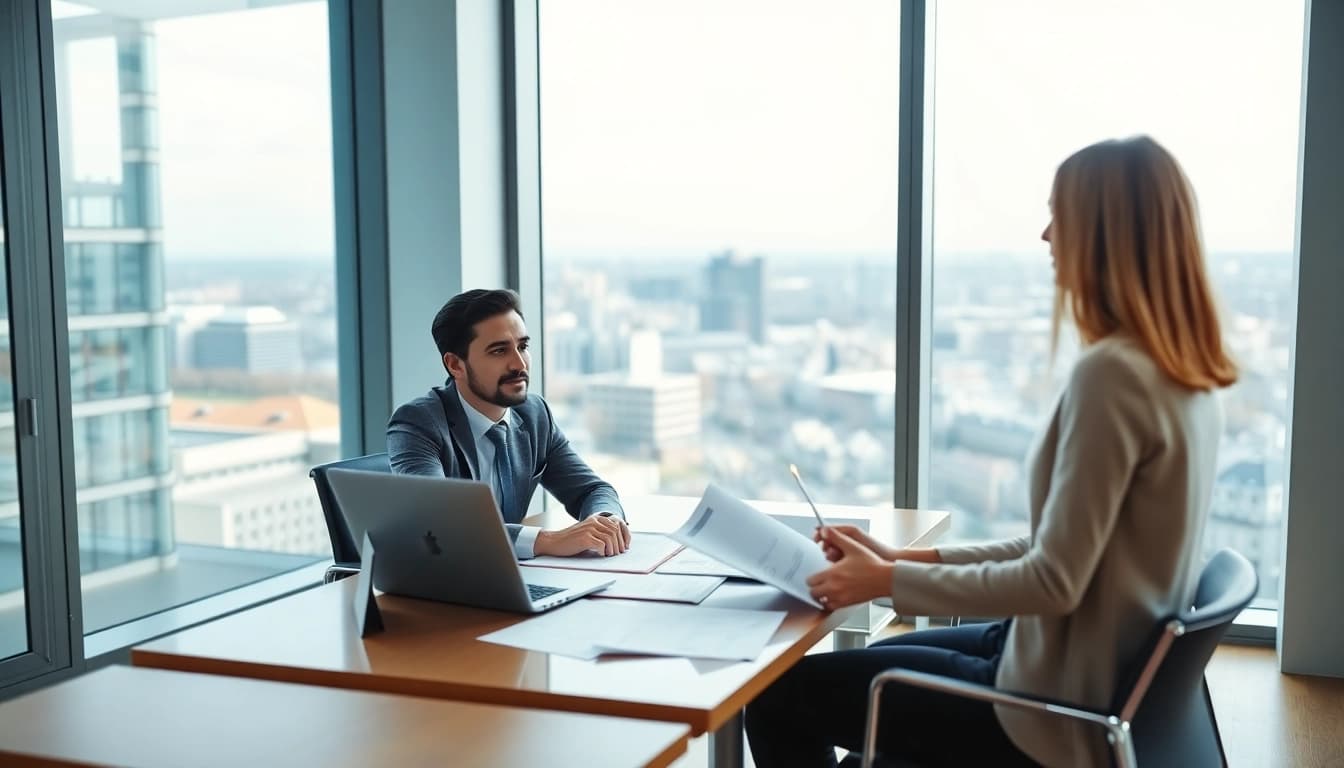 Headhunter Schweiz in a modern office consulting with a candidate during an interview.