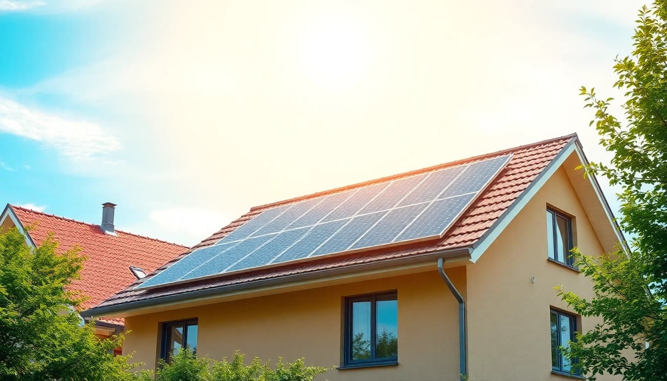 Entdecken Sie den vollständigen Vergleich von Solarstromanlagen, während ein modernes Haus mit Solaranlage im Sonnenlicht erstrahlt.