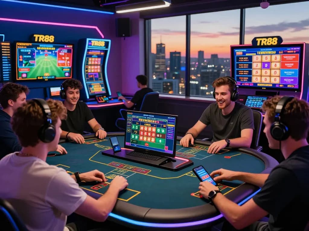 Engaging players participating in online gaming at TR88, showcasing dynamic betting and modern tech.