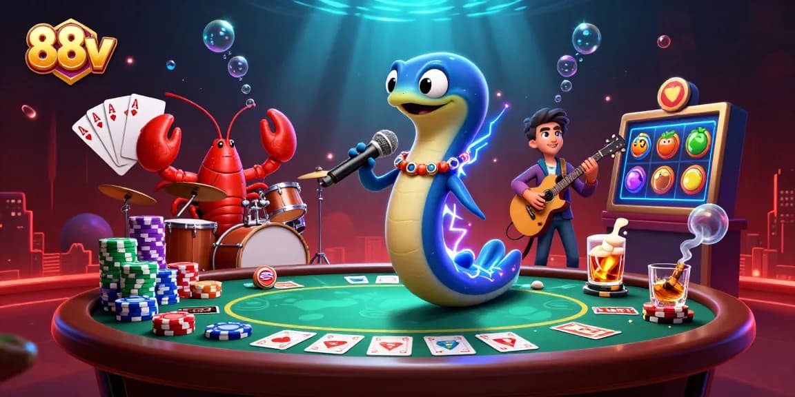 Engage in thrilling gaming at 88vv with electric eel DJ, poker, and vibrant underwater casino.