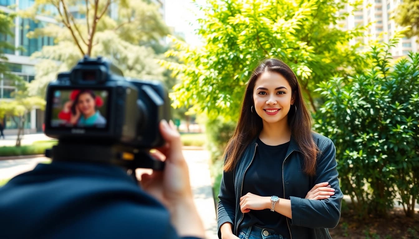 Professioneller dating fotograf für tinder bilder fotografiert lächelnden Mann in einem Stadtpark.