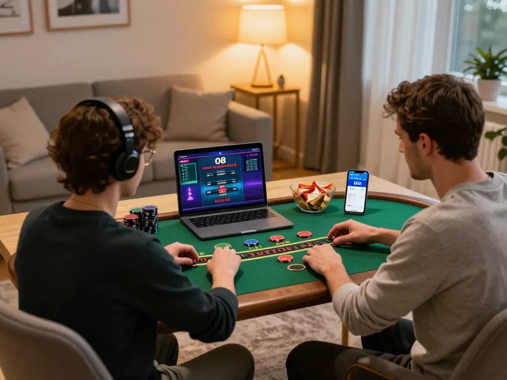 Player enjoying live blackjack on O8 com platform, showcasing a cozy home gaming setup.