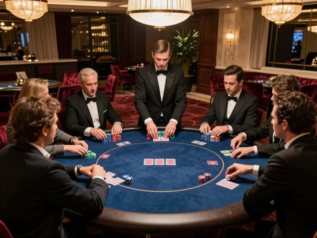 High-rollers play poker in an upscale setting at 79kingt1's exclusive gaming area.