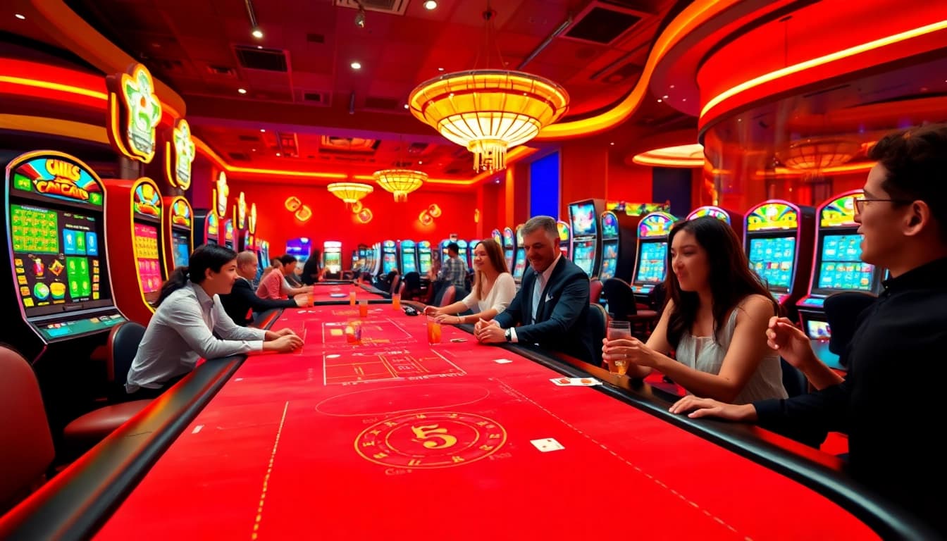 Erlebe das aufregende Casino-Ambiente in Golisimo Germany mit bunten Spielautomaten und Spieltischen.