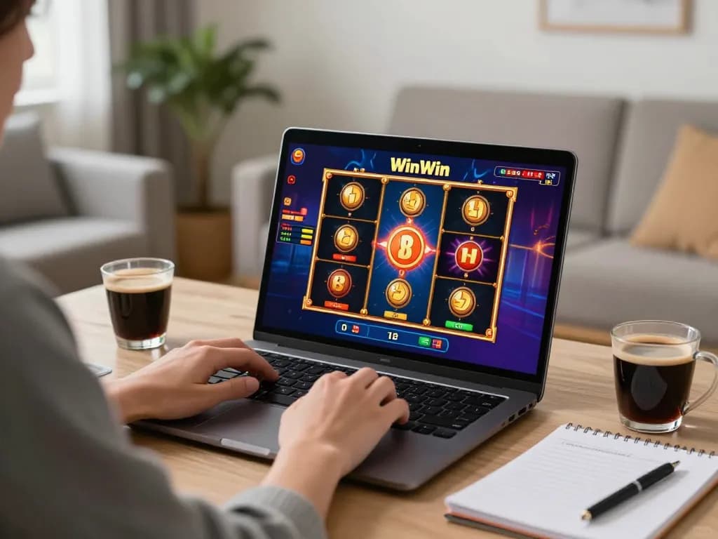 Experience thrilling gameplay at WinWin Casino with immersive online slots on a laptop.