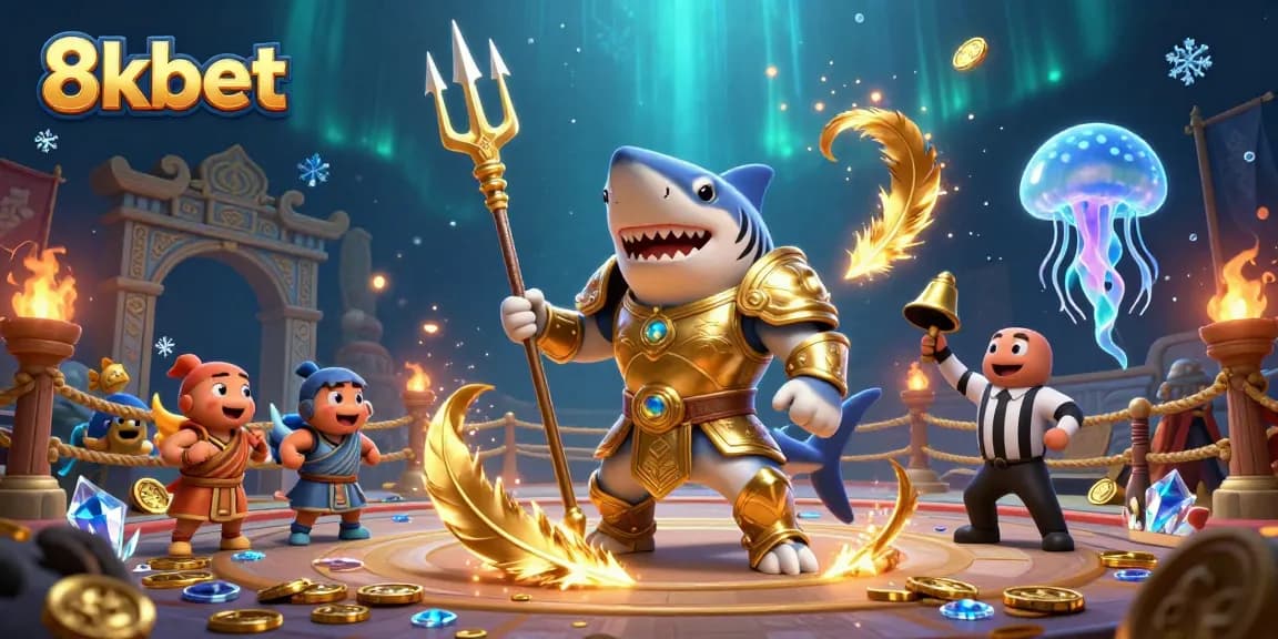 Experience thrilling gaming with 8kbet in this vibrant underwater casino scene featuring dynamic characters and elements.